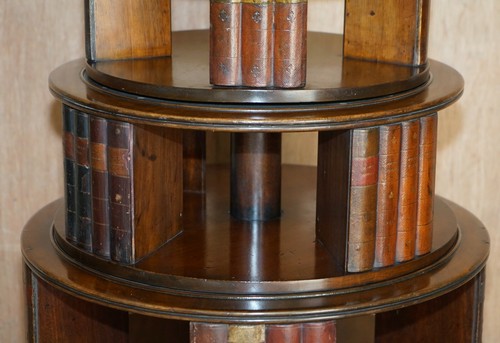 RESTORED REGENCY CIRCA 1810 REVOLVING MAHOGANY LIBRARY BOOKCASE WITH FAUX BOOKS - Picture 7 of 12