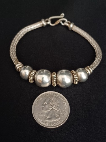 Vintage Sterling Silver 7" Chunky Beaded Bracelet Solid 925 Silver 33g - Picture 6 of 7