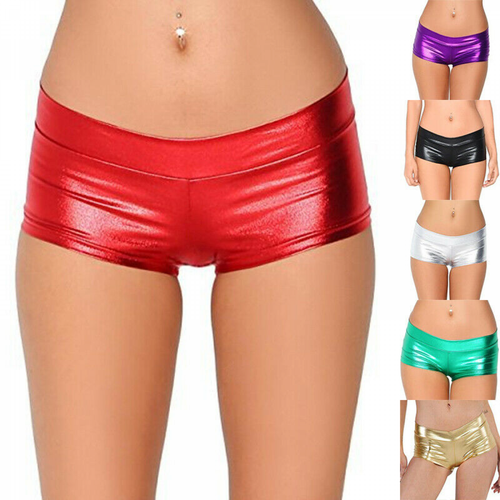 Women's Shiny Faux Leather Metallic Rave Booty Shorts Hot Pants Dance Bottoms - Picture 1 of 15