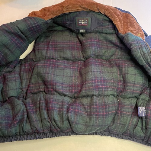 Vintage Men’s Coleman Outdoors Goose Down Winter Vest Size Large Navy/Plaid Rare - Picture 6 of 8