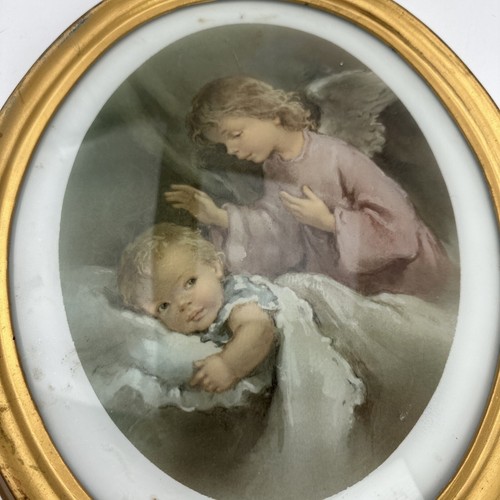 Sleeping Baby & Angel Oval VTG 13" Framed Picture - Picture 2 of 4