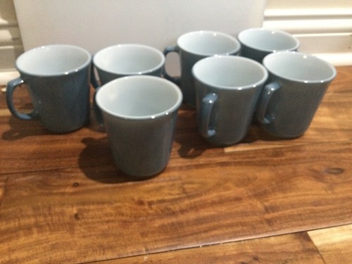 Vintage Corning Pyrex Glass Slate Blue over White Coffee Mugs Set of 7 T14 - 第 1/9 張圖片
