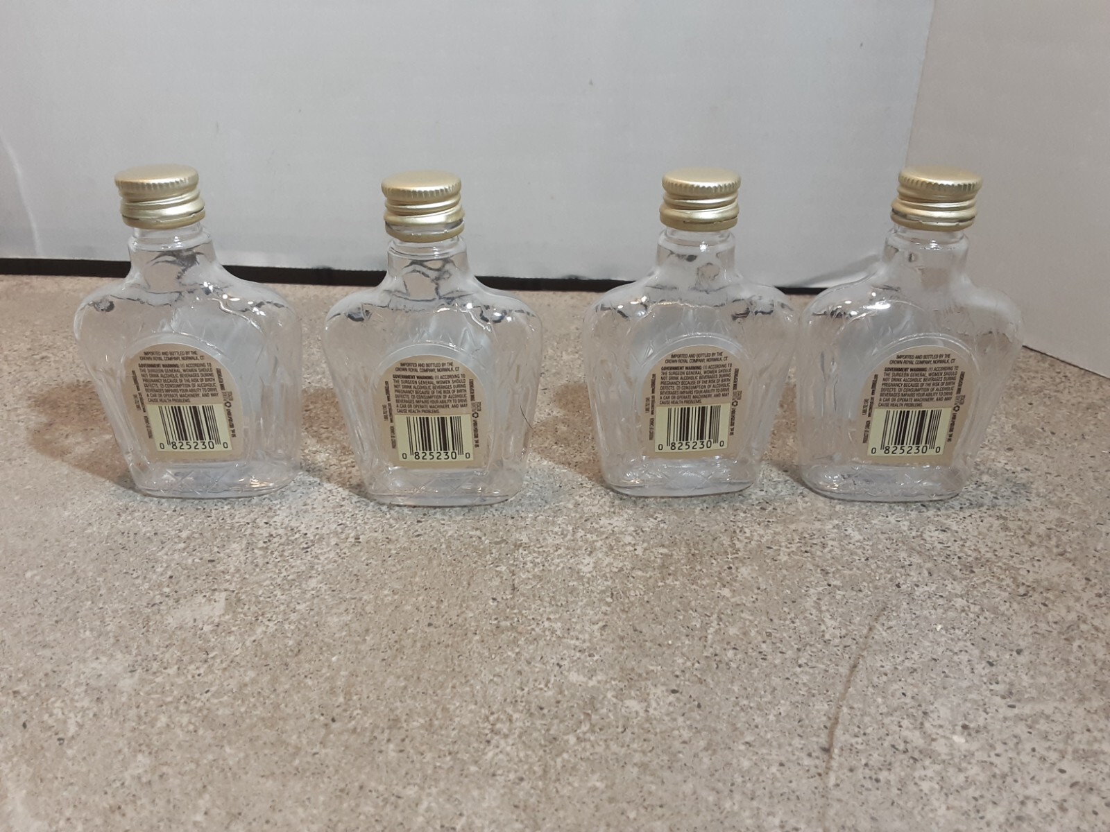4 Mini Plastic Crown Royal Bottles Empty Vanilla