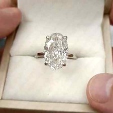 3.50 TCW Oval Cut Brilliant Moissanite Engagement Ring In 14k White Gold Plated