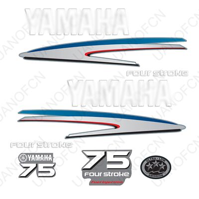 Yamaha 75HP Four Stroke Outboard Engine Decals Sticker Set reproduction 75 HP