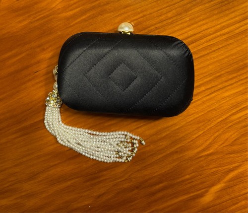 Chanel Vintage Women's Evening Purse Satin/Leather Pearl Embellished A+ - Picture 3 of 12