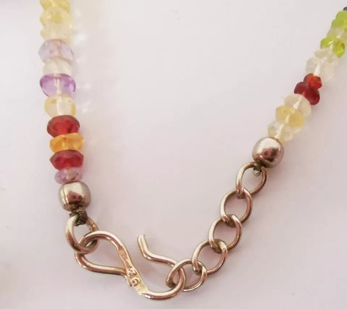 Vtg Multi Gemstone Coloured Faceted Bead Necklace 925 Sterling Silver Hook Clasp - Picture 4 of 9