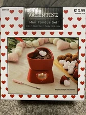 Chocolate Fondue Set Red Ceramic Heart For Valentines 3 Piece Set NIB