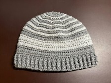 Hand-crafted Gray Beanie Knit Cap with Ponytail Opening Made in America