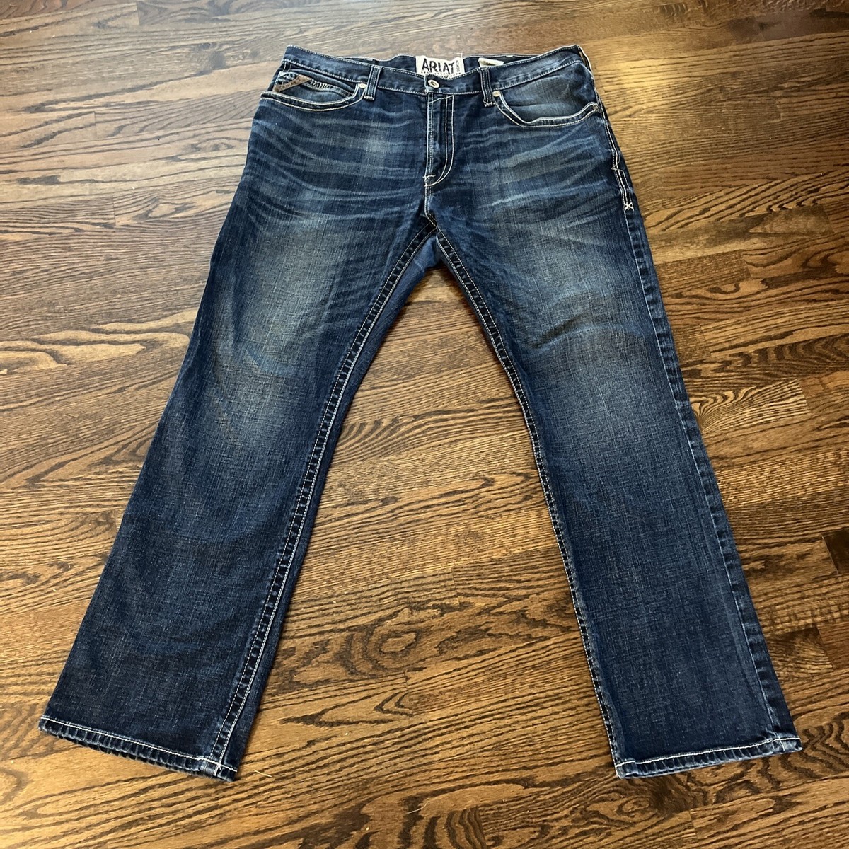 Ariat M4 Low Rise Boot Cut Jeans Mens Blue Stretch Denim Zip Fly