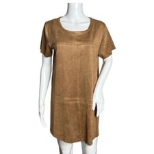Olivaceous faux suede short sleeve mini dress scoop neck, size large
