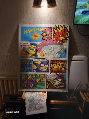 Die Simpsons Superheld Comic Acryl Gemälde 120cm x 90cm Original und Signiert.