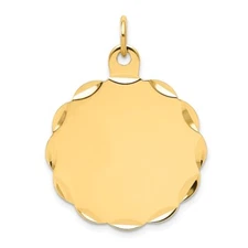 14k Yellow Gold Engravable Scalloped Disc Charm Pendant 1.23gm L-1.15 Inch