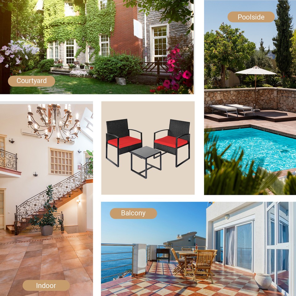 3 Piece Outdoor Furniture Patio Wicker Set Balcony Furniture Rattan