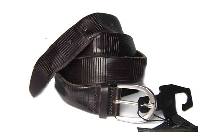 Massimo Dutti Italian Leather Belt Casual Dimpled Striped Brown Men's Size 38