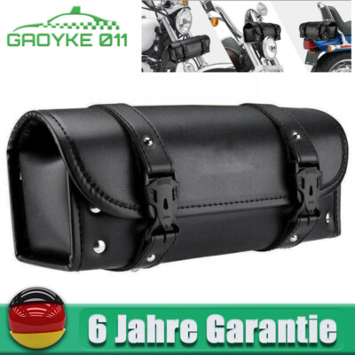 Für Motorrad Werkzeugrolle Tool Bag Leder Lenker Tasche Chopper Schwarz DHL