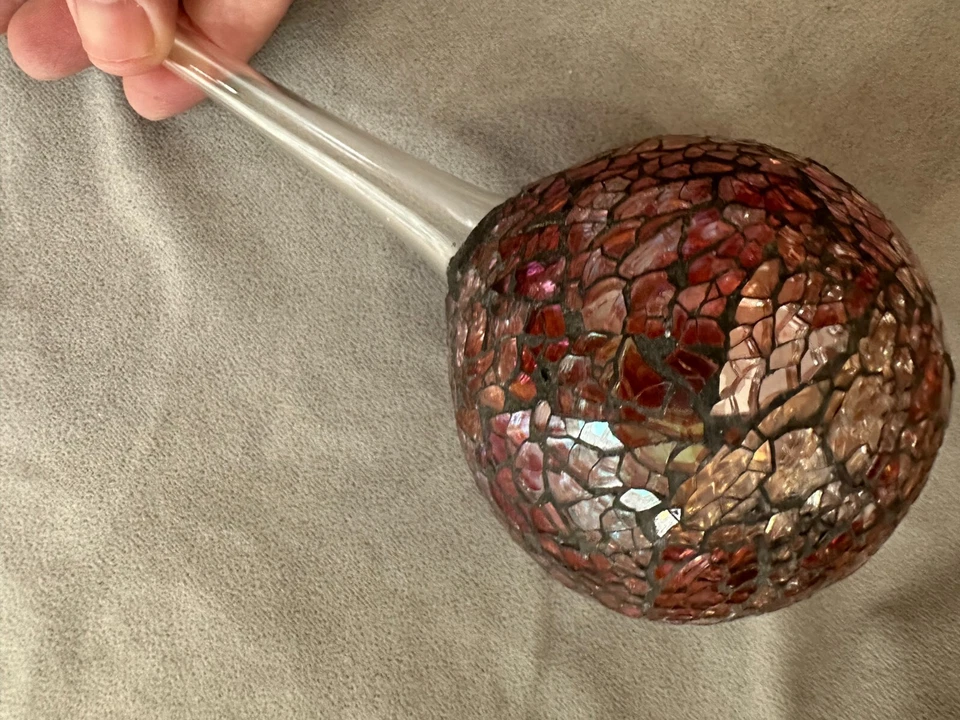 Crackled Mosaic Art Glass Hand-Blown Balloon with Long Stem - Image 4 of 4