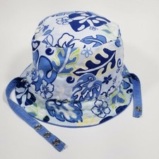 Bucket Hat Cap Blue Floral Solid Blue Reverse Child / Toddler Size Reversible
