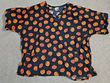 Halloween Nurse Scrubs Top Shirt Pumpkins Jack-O-Lantern Large