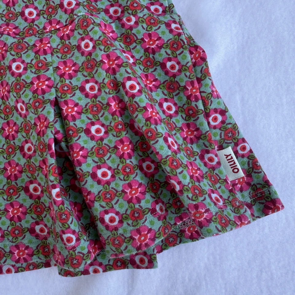 Oilily Tunic Top Pink/Green Floral Pattern Striped Long Sleeves Girls 12 (152) - Image 4 of 4