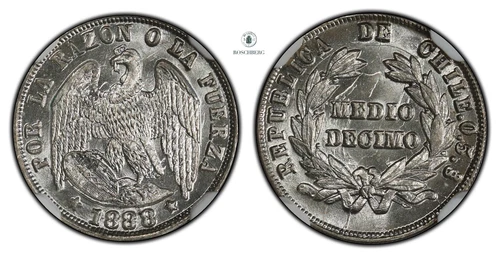 Chile 1/2 Decimo 1888So NGC MS68