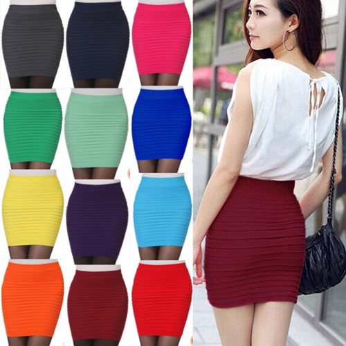 Sexy Women Solid Color Mini Skirts Fashion Casual Bodycon Dress Pencil Skirts - Picture 1 of 22