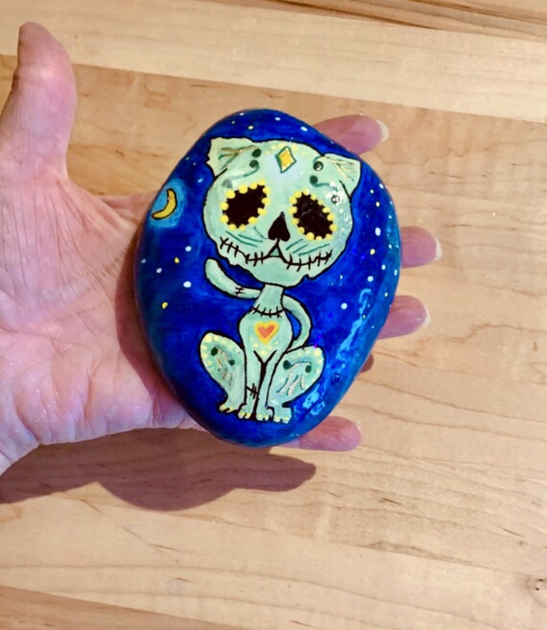 Zombie Cat Table Top Art Stone / Rock HANDPAINTED eBay