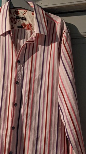 Men's River Island Chest 38-40" Colourful Shirt Slim Fit Cotton Pink striped - Picture 3 of 12