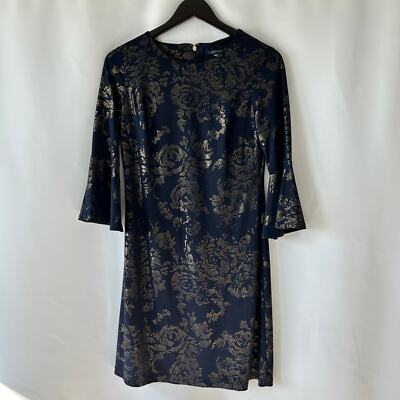 Tommy Hilfiger Women's Black Zippered Paisley Bell Sleeve Midi Dress Size 