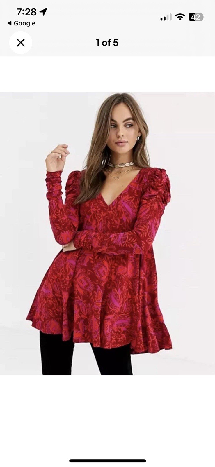 Free People Women's M Hello Lover Pop of Red Tunic Top Scarlet Dress Boho Flowy
