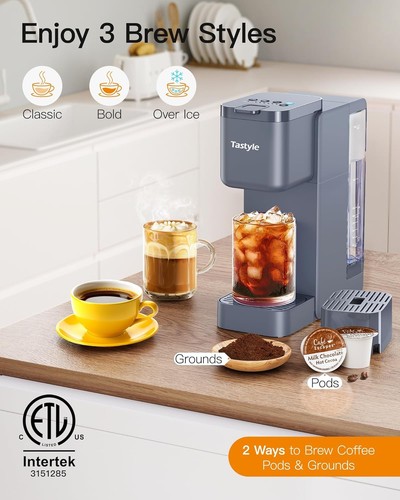 Single Serve Coffee Maker Gray 6 Brew Sizes Removable Reservoir Compact - Picture 5 of 9