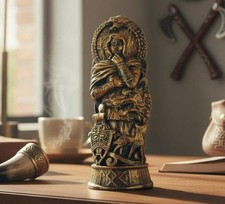 Loki Norse God Statue 8" Golden Bronze - Dragon & Shield - New