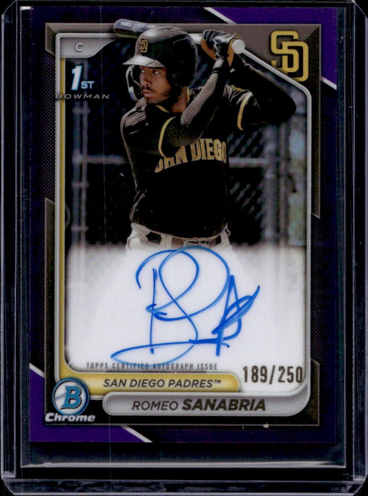 2024 Bowman Chrome Romeo Sanabria Auto Purple Refractor 1st #/250 Padres