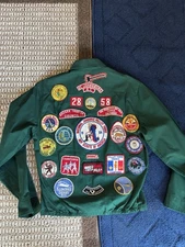 🔥 Vintage 1963 Boy-scouts Green Zip Up Patch Jacket w/pockets Nice Size Sm 🔥