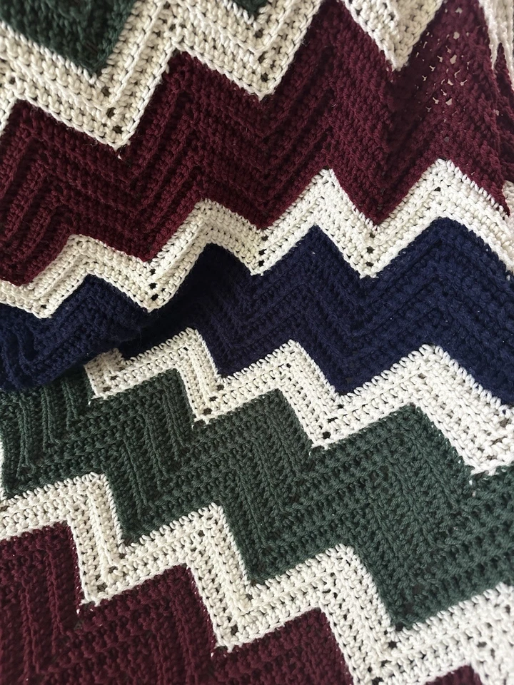 Большой ручной вязки афганский большой 86 «x 58» зеленый синий белый бордовый - Изображение 3 из 4