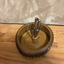 Vintage Nutcracker Set Mid Century Wood Bowl with Utensils