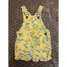OshKosh B'gosh Floral Butterfly Shortalls 12M Yellow Cotton Bib Overalls Summer