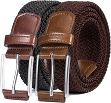 Men Stretch Braided Web Elastic Golf Casual Belt 1 3/8 Inch Adjustable Casual