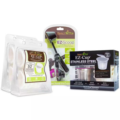 Ez-Cup 2.0 Stainless Steel 125 Disposable Paper Filters Ez-Scoop Coffee Scoop an
