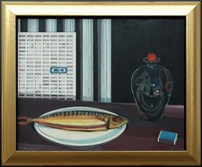 Stilleben mit Makrele u. Selbstspiegelung Ölgemälde Michaela Krinner 1915-2006