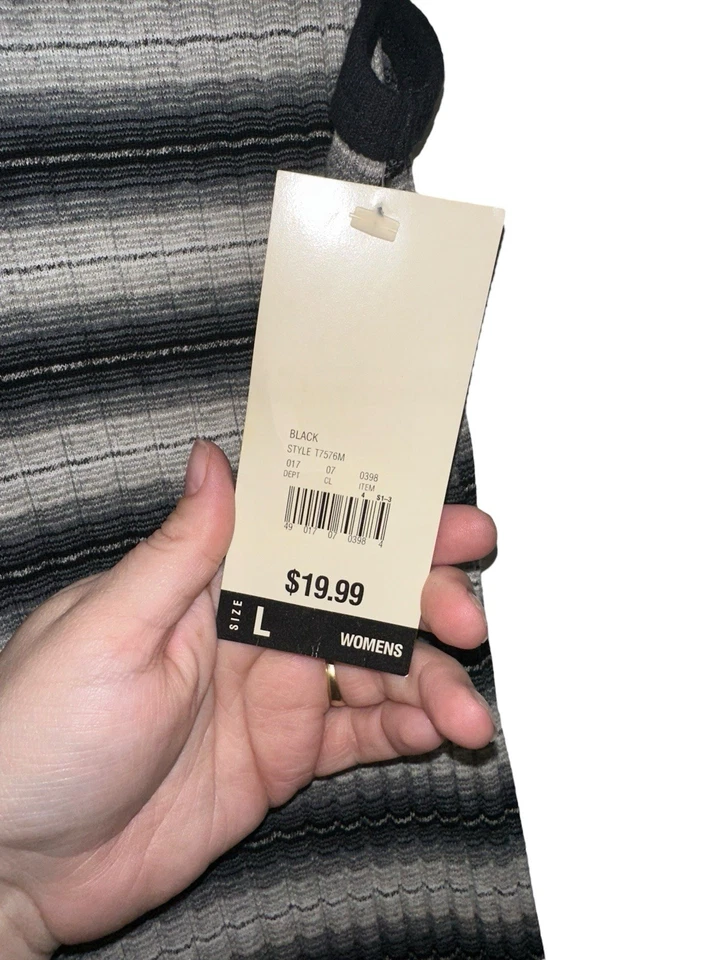 Vestido maxi listrado com nervuras Xhilaration anos 90 novo com etiquetas tamanho G cinza preto Bodycon - Imagem 3 de 4