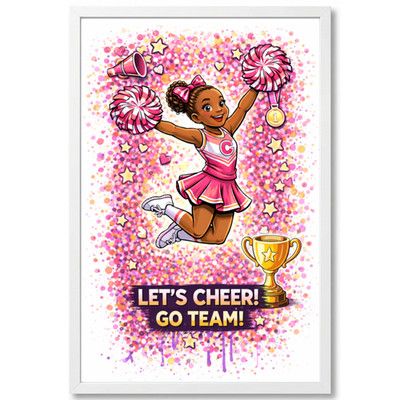Cute Cheerleader Wall Art Framed Poster 11x17 Pink Girls Room Decor Cheerleading