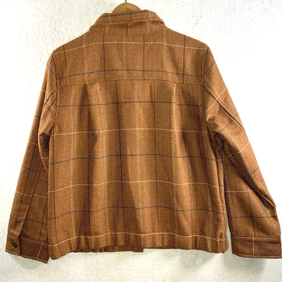 Chaqueta con botones de tweed a cuadros para mujer talla M pequeña naranja óxido campo cabaña cuadrada Foto 4 de 4