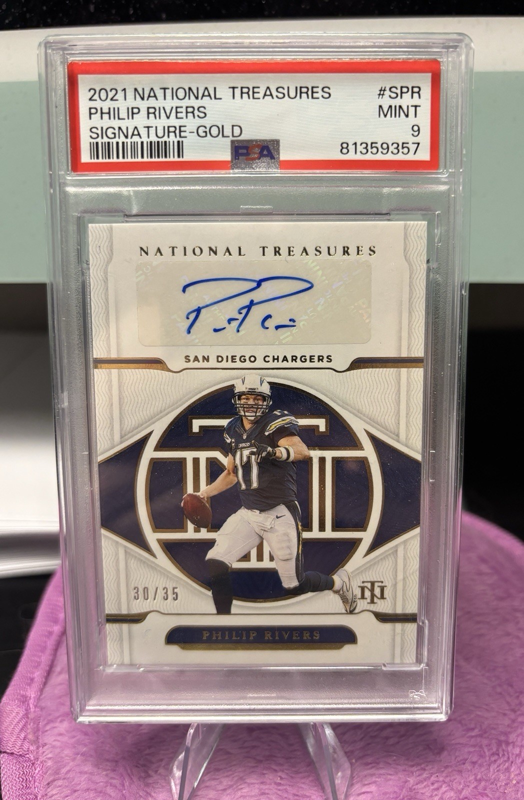 2021 Philip Rivers PSA 9 National Treasures Auto Gold #SPR 30/35 view 1