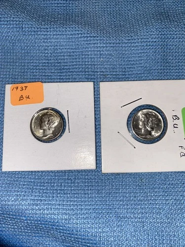 Silver mercury dimes 1937, 1939D both BU SEE THE PICS!