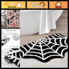 Gothic Spider Web Bath Mat - Non-Slip Washable Halloween Rug, 16x24, Soft  Abso