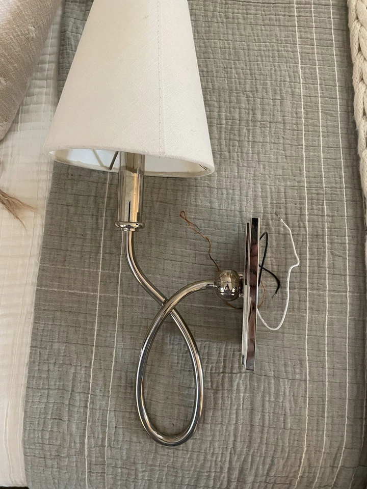 Waterworks Blue Note Wall Mounted Single Arm Sconce with Fabric Shade Set of 2 - Image 2 of 4