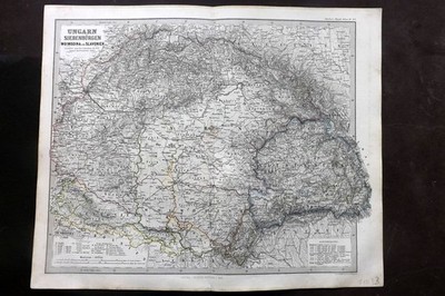 Stieler 1870 Map. Ungarn, Siebenburgen, Woiwodina und Slavonien Hungary