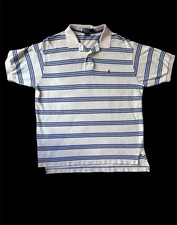 Polo Ralph Lauren XL White Blue Striped Polo Shirt Men's Short Sleeve Cotton