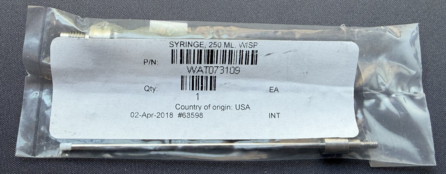 Waters WAT073109 Syringe, 250 ML. WISP- NEW SEALED